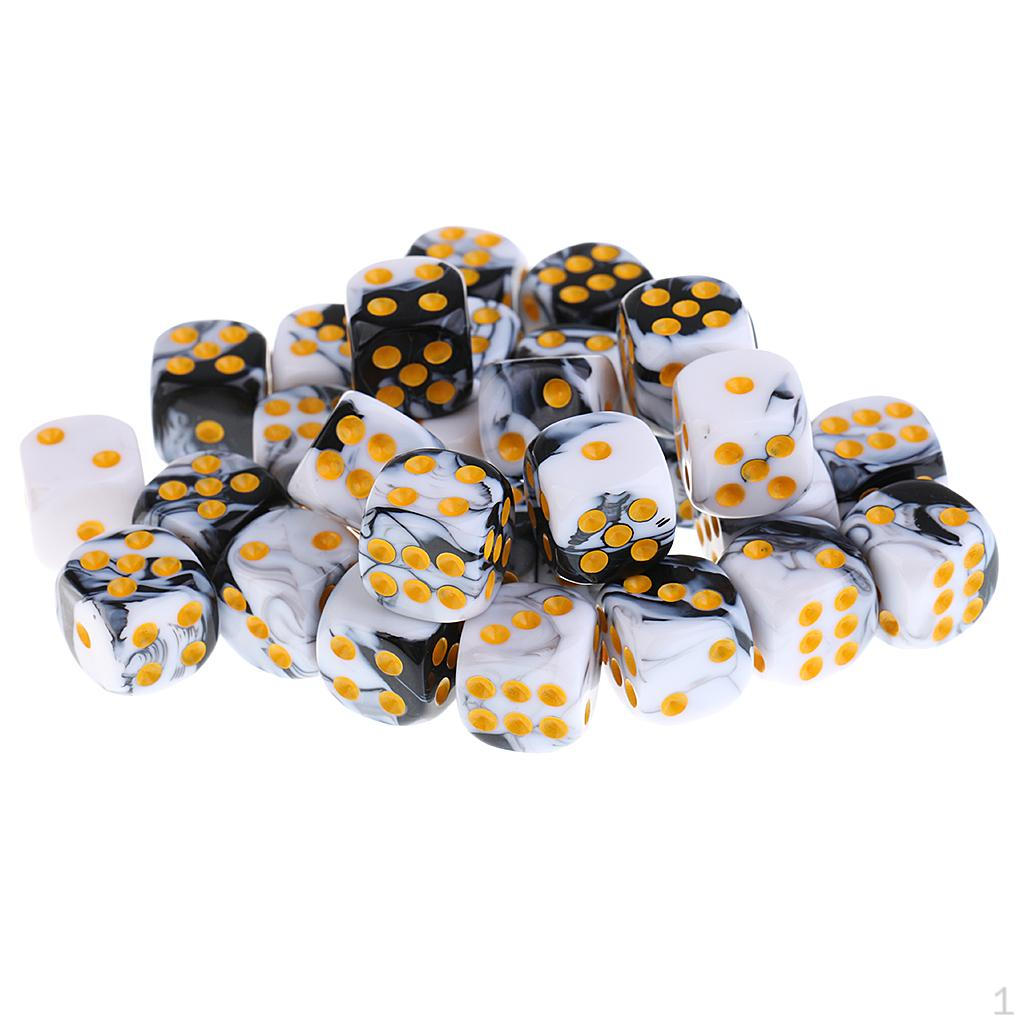 30 Штук Акриловых 6-гранных D6 С Для Игры на Вечеринке White+Black
