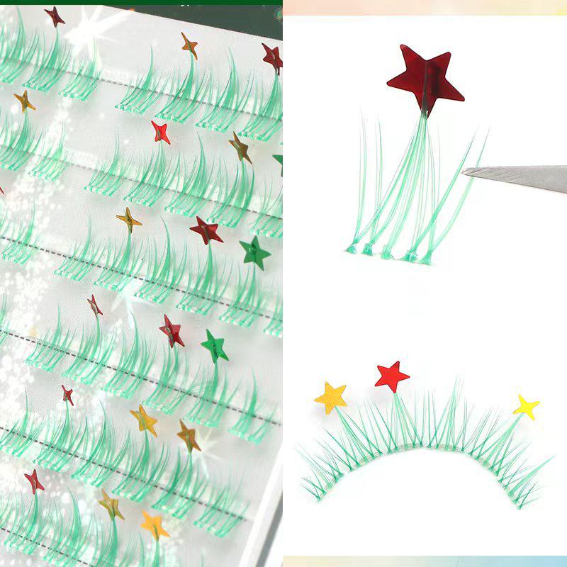 Shiluqiqi Glue-Free Light Green Sunflower Starry Whisper Lashes for Christmas & Cosplay