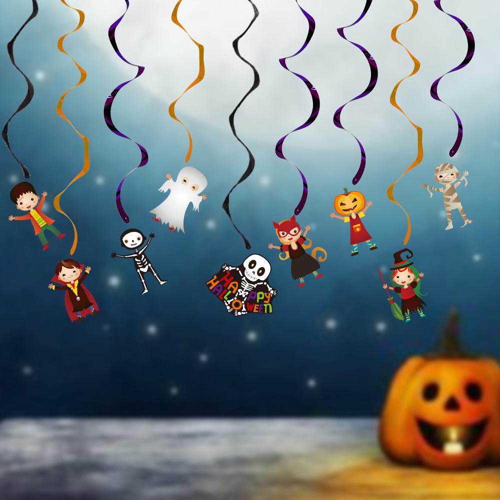 Delightful Spiral Halloween Hangings Featuring Cheerful Cartoon Dolls For Seasonal Decor