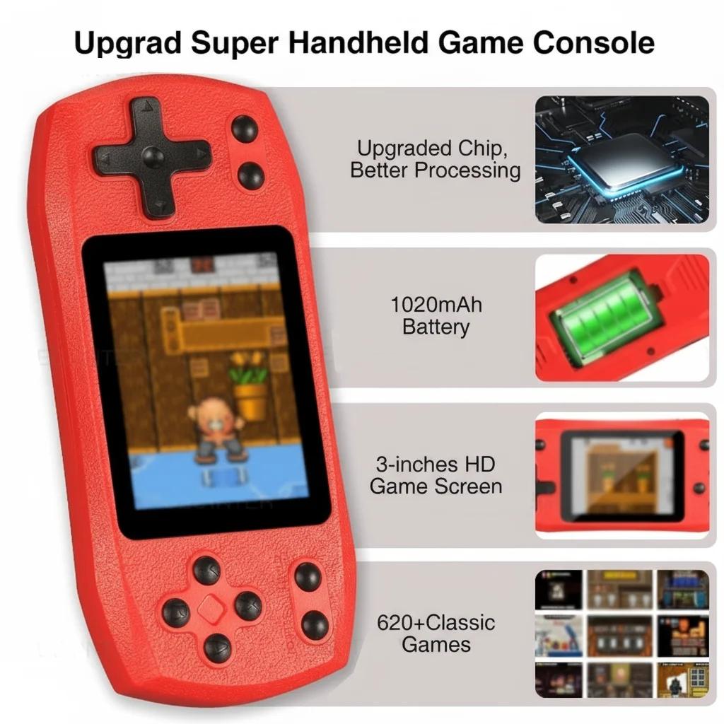 Retro Video Game Console Built in 620 Classic Games 2.4 Inch Portable Handheld Game Player Rechargeable Console AV Ouput