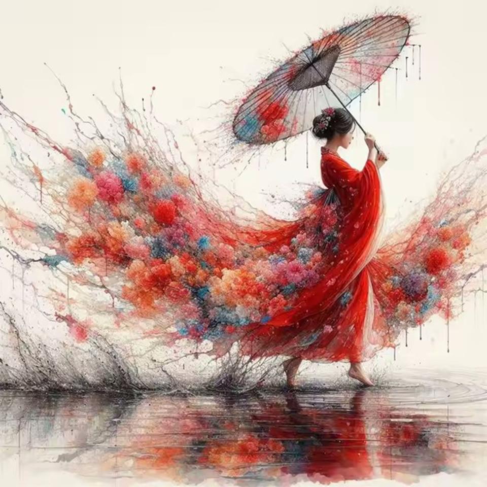 

Картина со стразами Кристалл Декор Алмазная картина Женский зонтик 5D Вышивка крестом Алмазная вышивка Алмазная картина Full Round 20x20CM