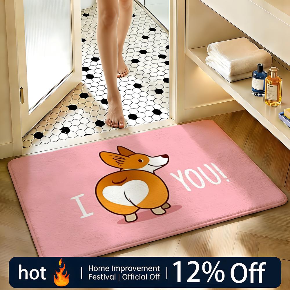 Soft Absorbent Non-Slip Rug Corgi Butt Floor Mat Home Decor Doormat Bedroom Floor Mat Shower Carpet