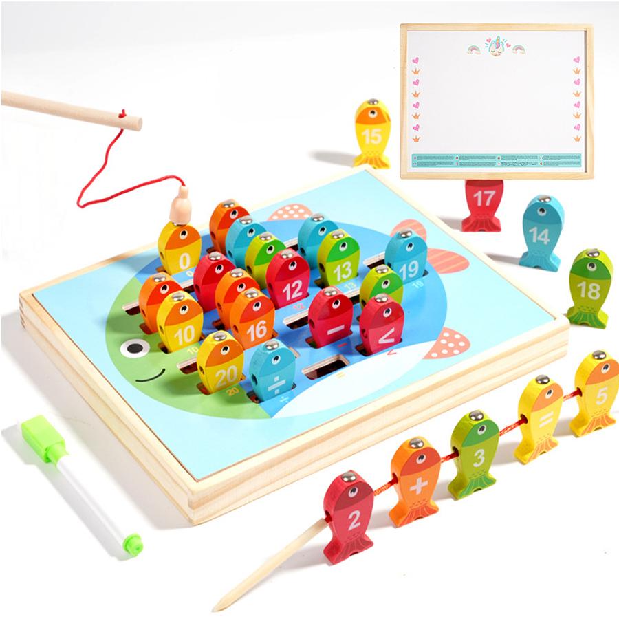 Kids Wooden Fishing Game Toys Gifts Early Education Alphabet Number Cognitive Toys Children Interactive Games Toys for Gifts