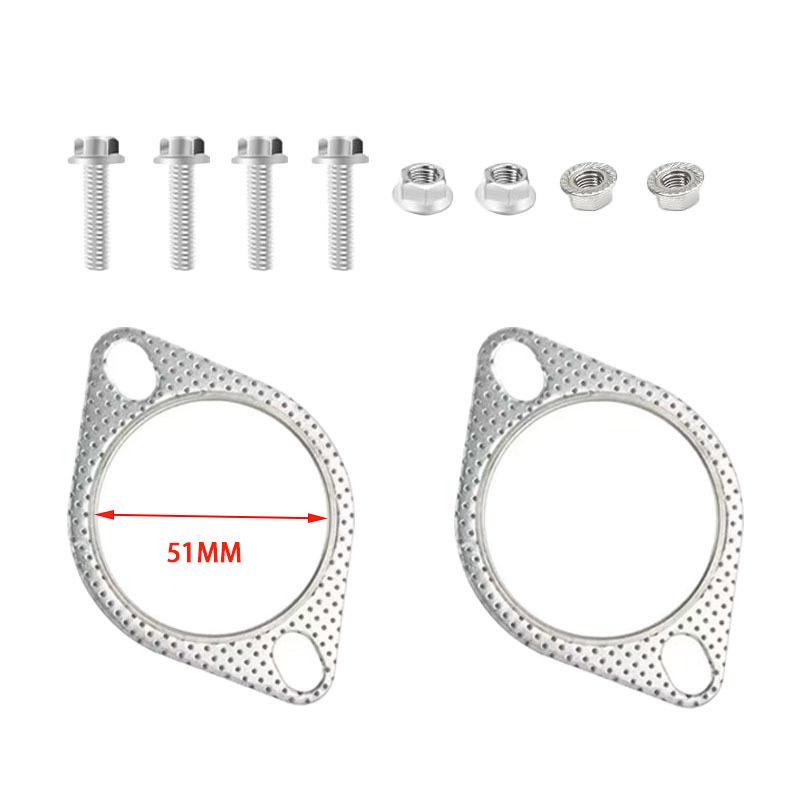 2 Bolt Exhaust Flange Gasket Kit, Car Exhaust Seal Gasket with Bolts Nuts Washers, Diamond 2 Hole for Auto Exhaust Repair