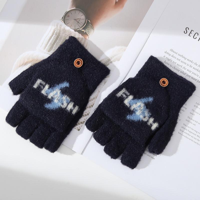 

New Men s Simple and Versatile Five Pointed Star Flip Knitted Half Finger Gloves for Warmth Outdoor Writing One Size