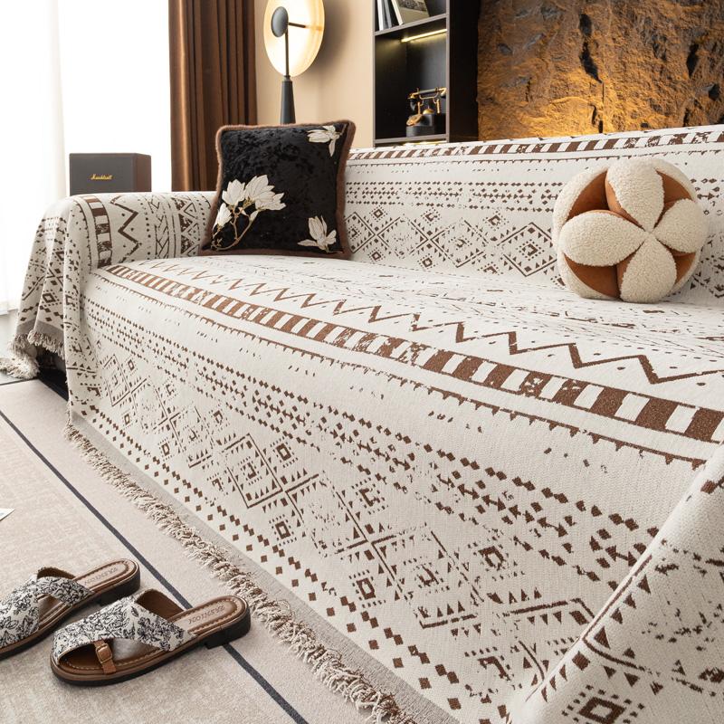 

Шенилл Этнический стиль Чехол для дивана Полное покрытие Противоскользящий Защитник дивана Универсальный Плед для дивана Кемпинговое одеяло Коврик для дивана Всесезонный 180*460cm коричневый