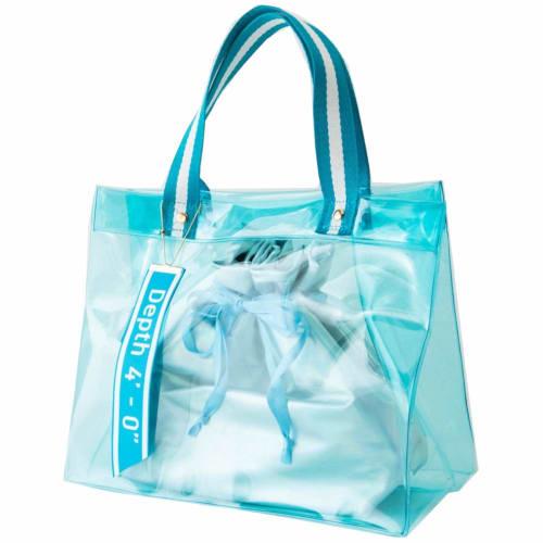 Asahi Koyo Lunch Bag, Insulated, Transparent, Clear Blue, with Inner Bag, Poolside Design, Depth 4'-0", 26x12x21cm