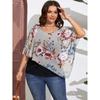 Plus Size Women's Chiffon Shawl Fake Two Piece T-Shirt