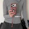 Autumn and Winter Brown Crack Glossy Cute Small Jade Portable Rope for iPhone11promax Apple 11 Mobile Phone Case 11
