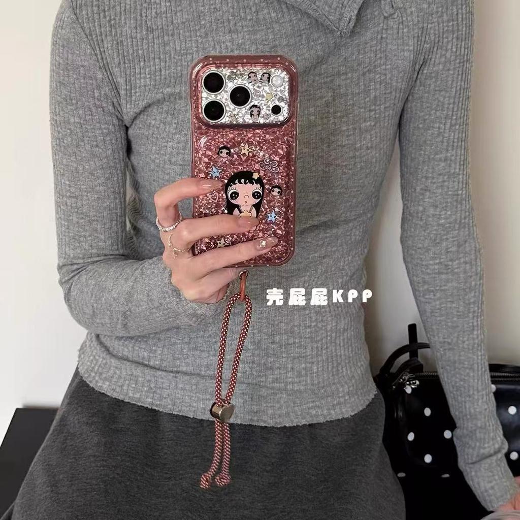 Autumn and Winter Brown Crack Glossy Cute Small Jade Portable Rope for iPhone11promax Apple 11 Mobile Phone Case 11