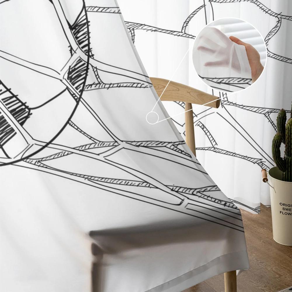 Soccer Football Net Sketch Sheer Drapes for Living Room Decoration Window Curtains for Kitchen Curtains