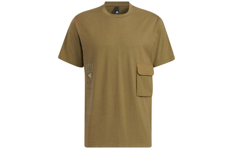 Adidas T Shirts Men s Dark Olive Green Crew Neck Moderate Straight Fit HE9947 M