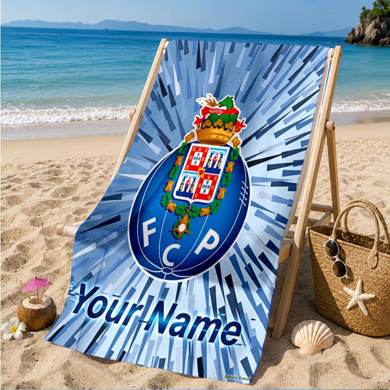 Custom Name Fc Porto Crest Design Personalized Microfiber Beach Towel, Quick-Dry, Ideal for Summer Travel, Beach Essential, Swimming