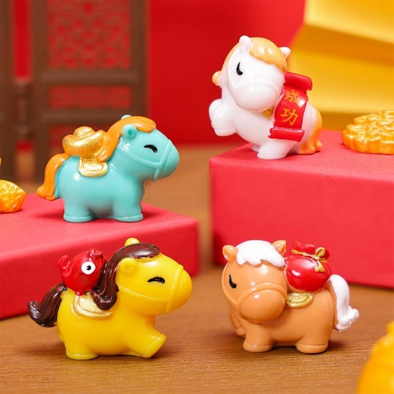 6 Piece Chinese Zodiacs Horse Miniature Figurine Resins Craft Desk Decors Ornaments for Home Office New Year Celebration