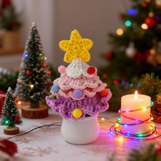 Christmas Yarn Ornament Bright Color Xmas Tree Star Shape Knitted Tree Decoration Home Party
