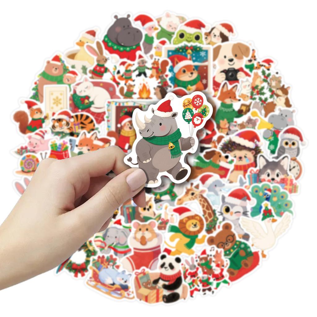50 Niedliche Tier-Cartoon Kreative Aufkleber für Weihnachten zum Dekorieren von Handyhüllen, Wasserflaschen, Desktops und Journals