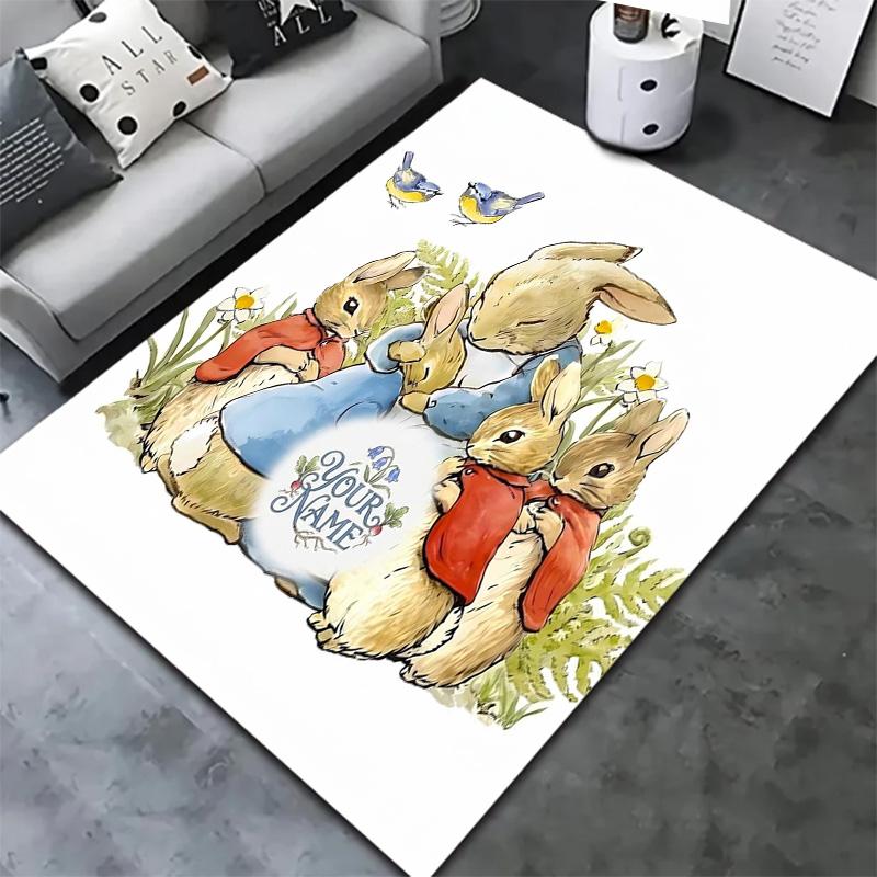 Easter Bunny Picnic Custom Name Carpet Rug For Living Room Bedroom Home Sofa Decoration Kids Play Nonslip Floor Mat