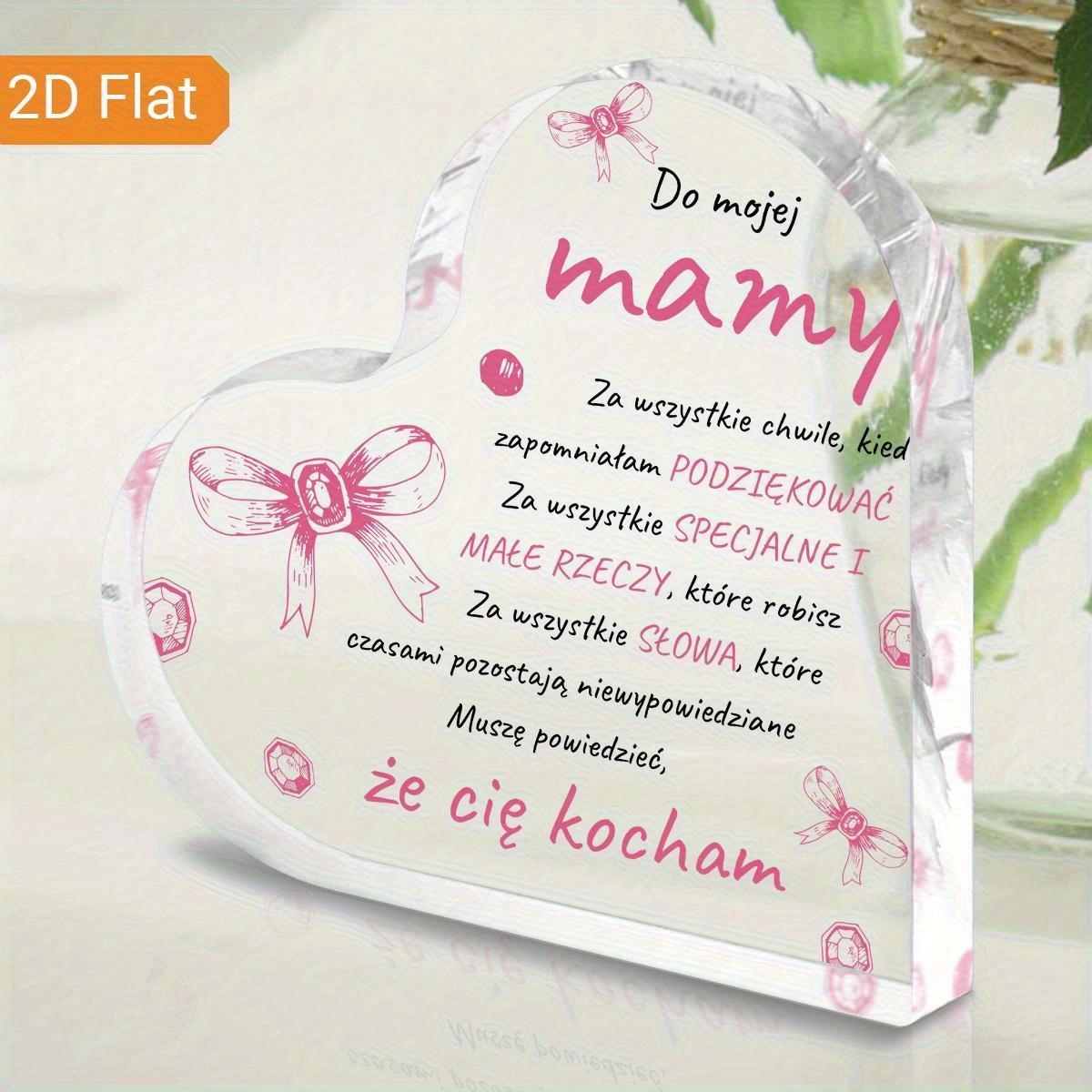 

Heart-Shaped Acrylic Plaque for Mom - Polish & English Mother s Day Gift with Floral Butterfly Design, Birthday Thank You Present, Classic Tabletop D 10*10cm