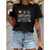 1pc Autismo Acceptance And Love Printed Women'S Crew Neck Short Sleeve T-Shirt | Casual Style, All-Season, Regular Fit, Slight Stretch Fabric