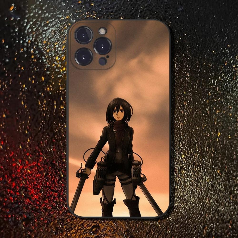 Attack On T-Titan Mikasa Phone Case For iPhone 16,15,14,13,12,11 Plus,Pro Max,XS,X,XR,SE,Mini,8,7,Soft Silicone Black Cover