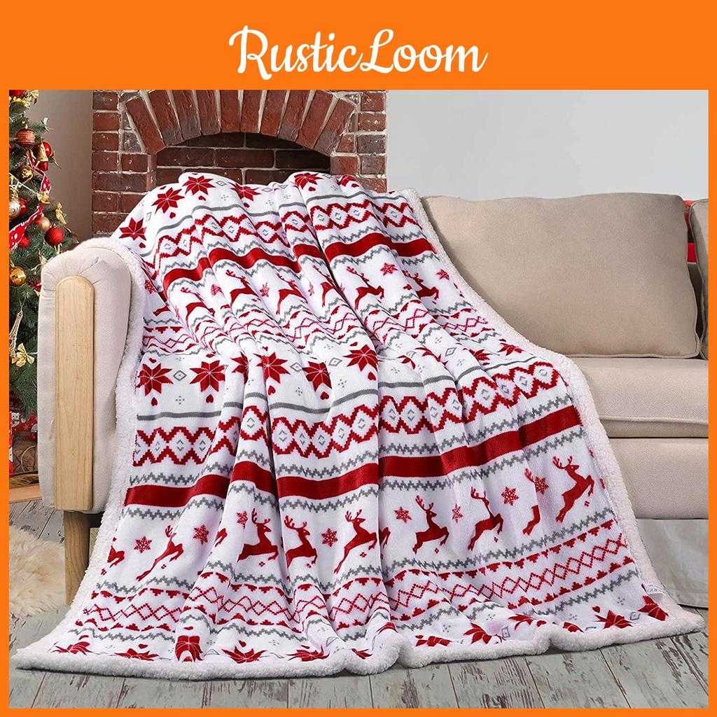 Plush Double Blanket With Christmas Snowflake Elk Printing Design Daily For