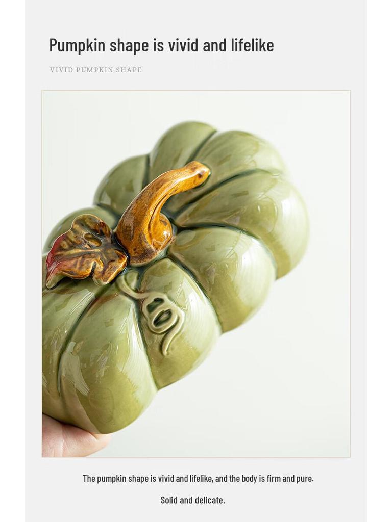 Su-style Green Ceramic Pumpkin Dish for Bread, Cake, Snacks, and Candy
