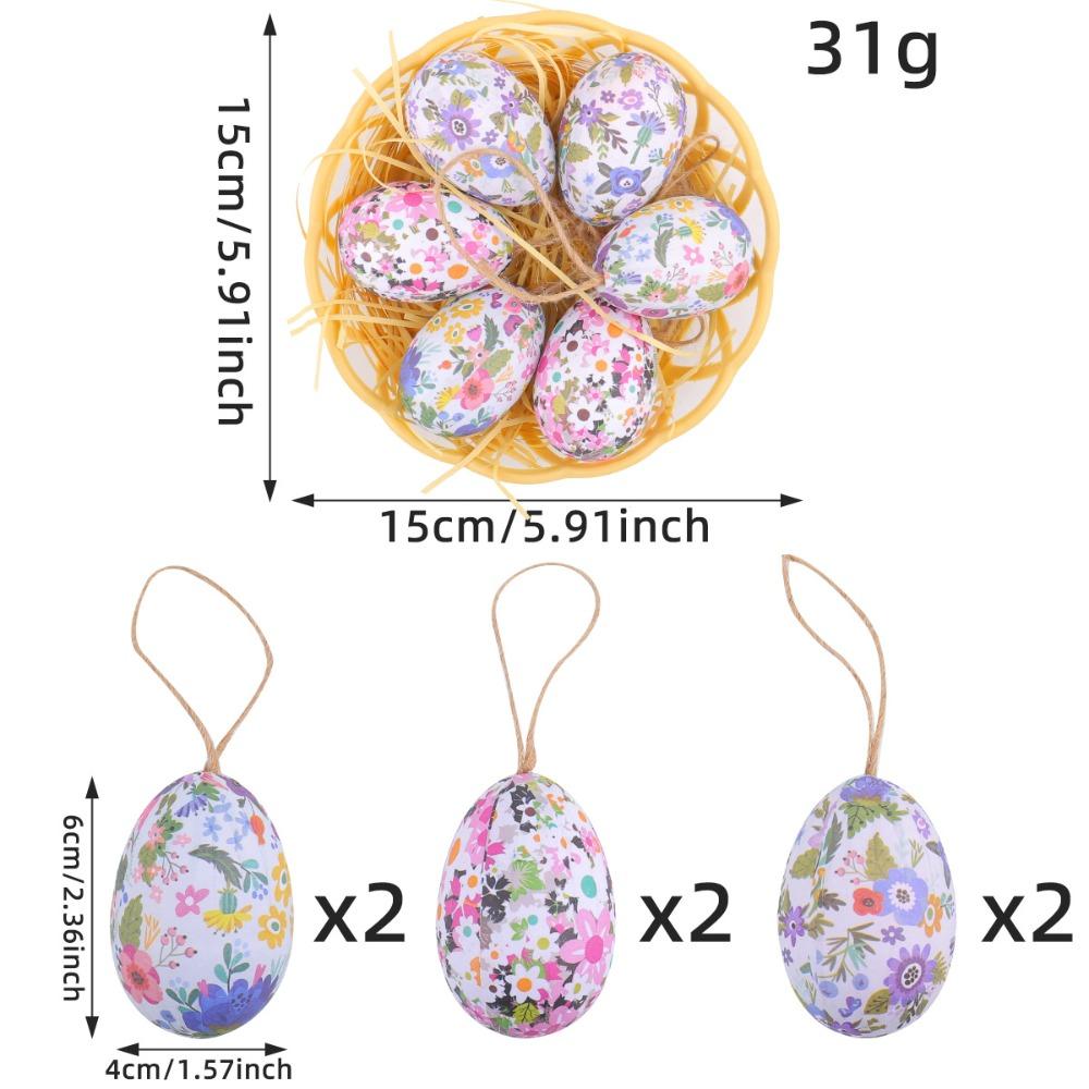 6PCS Plastic Easter Eggs Mini DIY Craft Bunny Eggs Hanging Ornament Colorful Multi-pattern Colorful Eggs Decoration