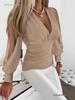 Autumn V-Neck Long Sleeve Women's Fashion Solid Color Blouse