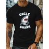 Europäische Größe 1 Stück Herren Onkel Hai Grafik T-Shirt - Lässiges Rundhals Kurzarm-T-Shirt, Baumwollstrick mit leichter Dehnung, Geometrisches Muster