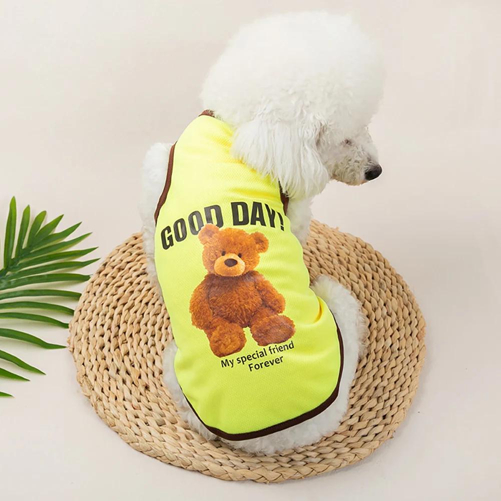 Spring Dog Vest Thin Breathable Puppy Clothes Cute Bear Printed Cat T-shirt Sleeveless Chihuahua Pullover Pet Supplies