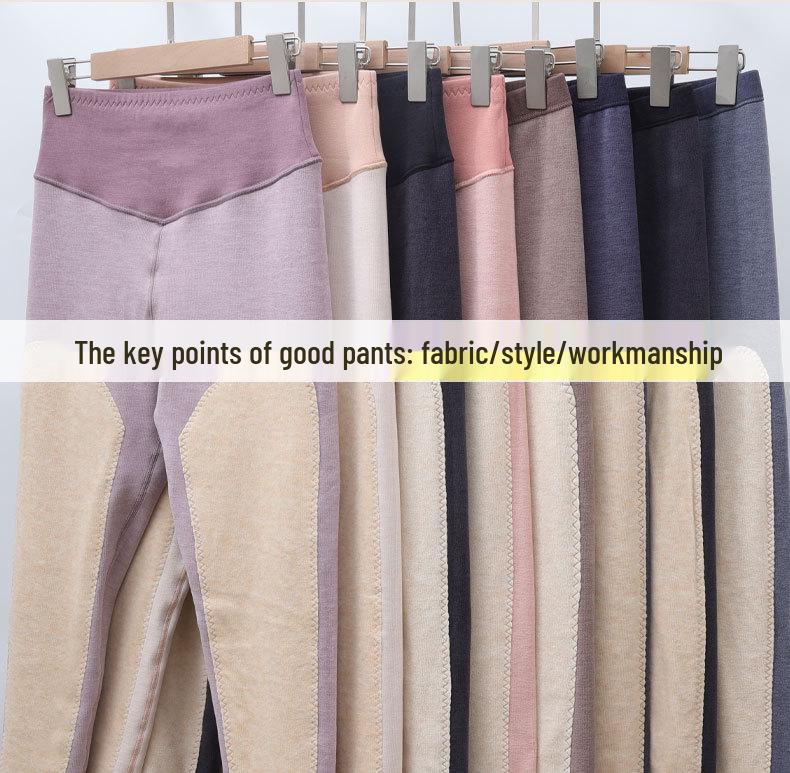 Men's and Women's High Waist Winter Velvet Lined Pants: Thickened Knee Pads, Warm Cotton Wool Base Layer, Autumn Thread, Silk Touch.