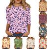 Damen Lässiges Blumenmuster Oberteil Dreiviertelarm Rundhals Bluse Leicht Bequeme Passform Stilvolles Design
