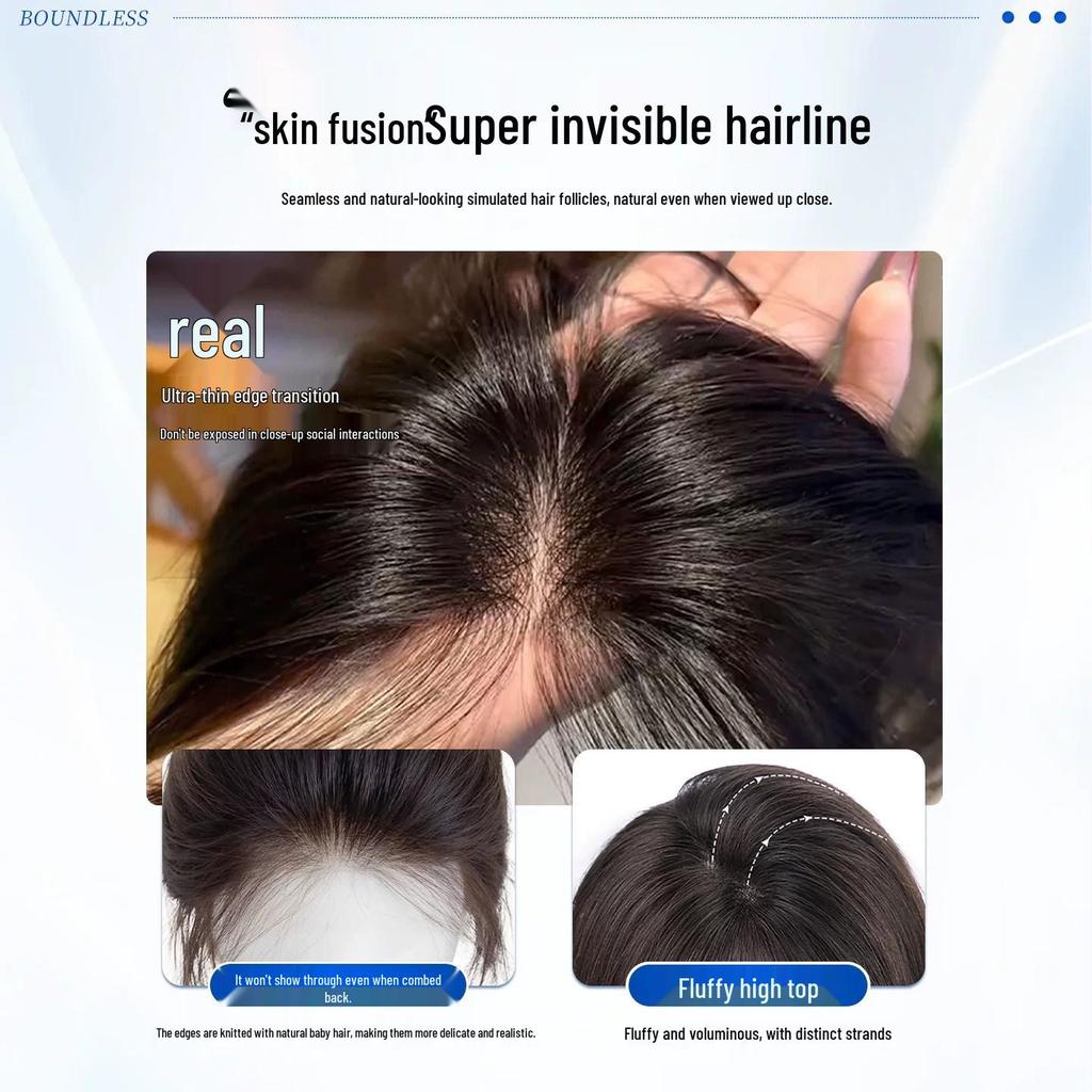 Fluffy Real Hair Bangs Wig for Women: Covers Gray Hair, Lightweight with Seamless Sideburns for Added Volume