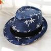 Wide Brim Straw Hat Coconut Trees Pattern Jazz Hat Summer Beach Cap  Children Kids