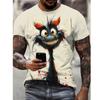 Summer Men's T Shirt Short Sleeve Animal Print Casual O-Neck Oversized Pullover Fashion Streetwear Male Clothing Cat T-Shirts