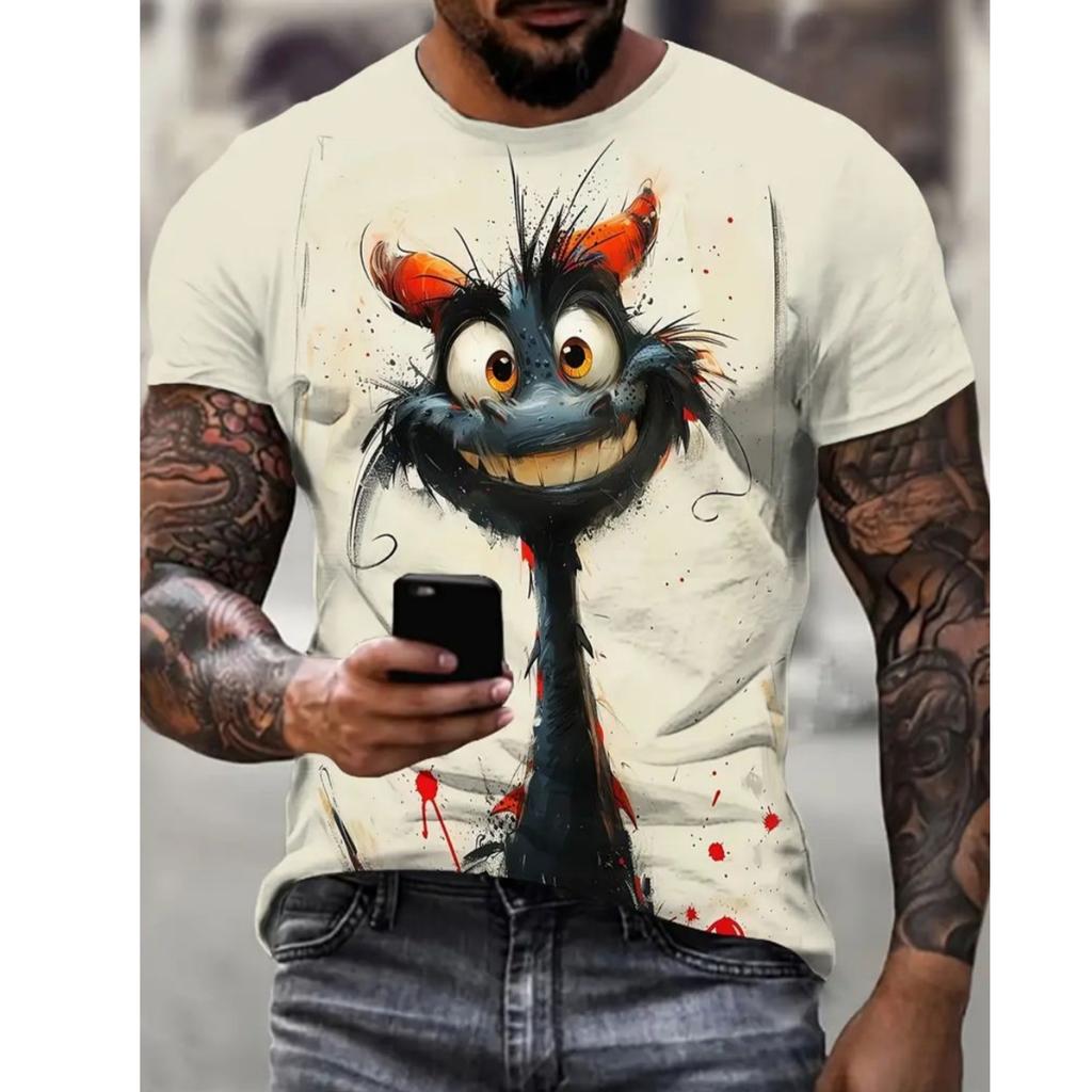 Summer Men's T Shirt Short Sleeve Animal Print Casual O-Neck Oversized Pullover Fashion Streetwear Male Clothing Cat T-Shirts