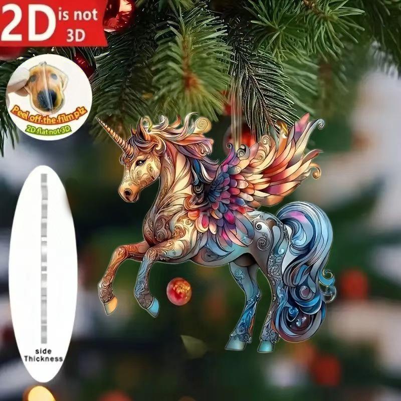 Exquisite White Horse Acrylic Flat Hanging Ornament Home Decoration Backpack