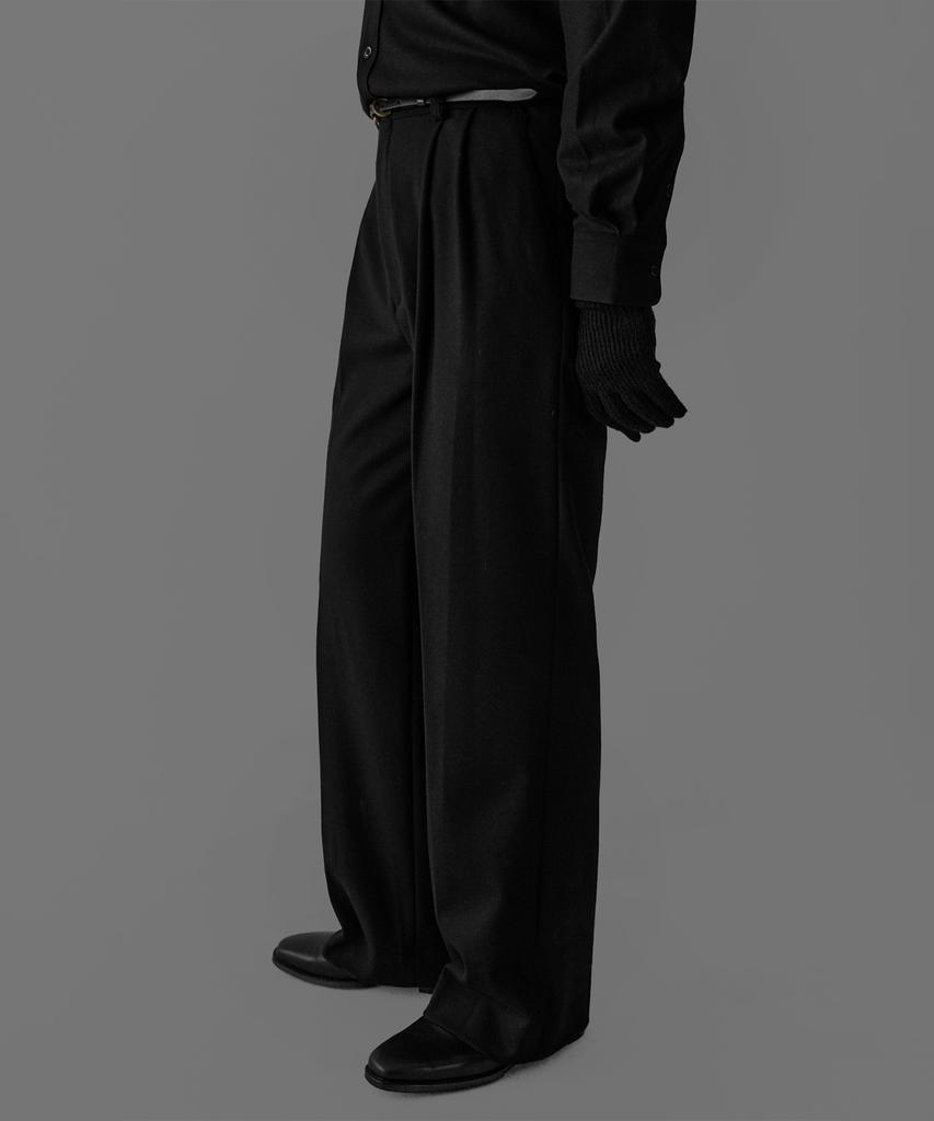 Baulopeulodeogteu Wool Double-Pleat Wide Slacks [Black]