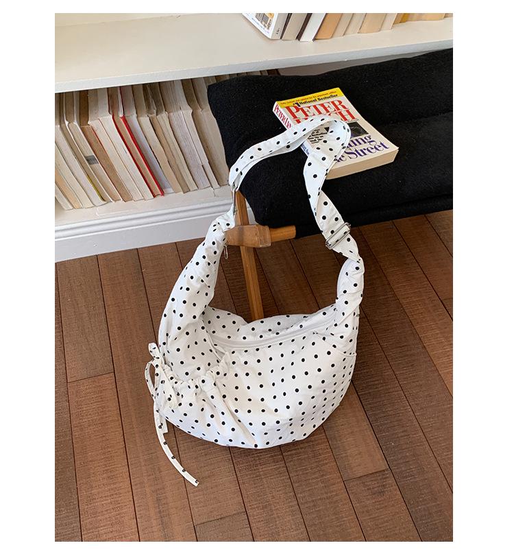 Women's Polka Dot Pleated Crescent Bag
