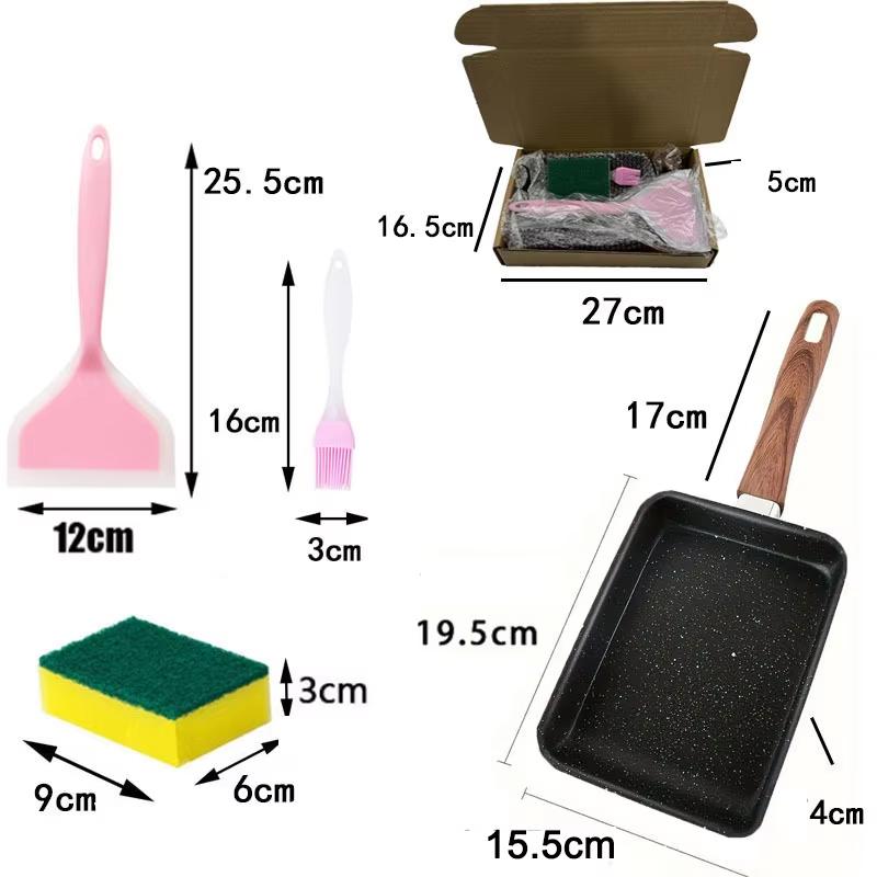 1 set Japansk omelettpanna Nonstick Rektangel Platt botten Matlagningsredskap Pannkaka Biff Tjock Äggstuvning Yuzi Rostade Stekpannor