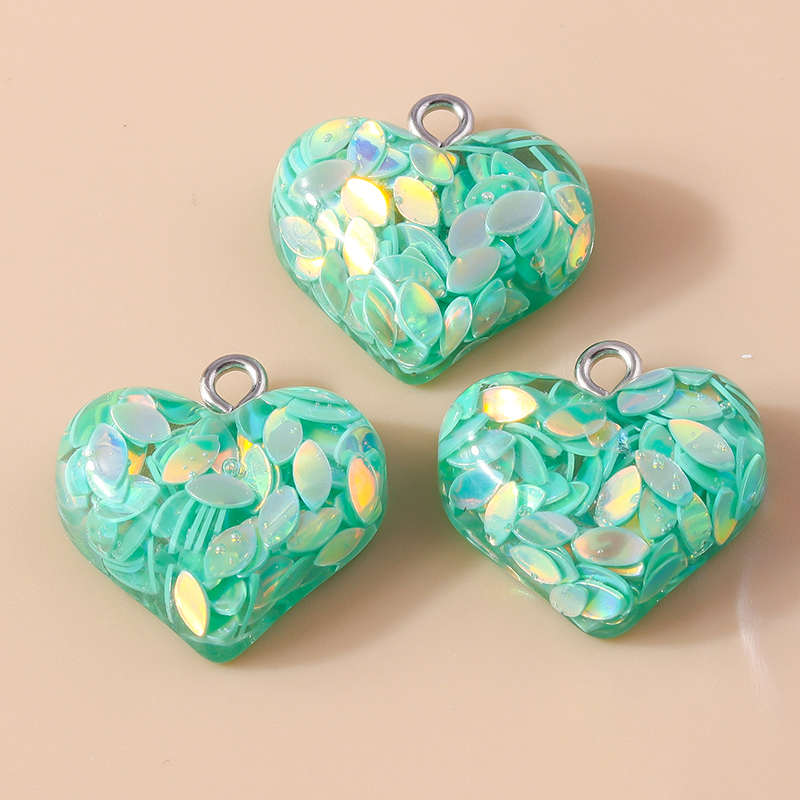 10pcs 18*19mm Resin Sequin Love Heart Charms Pendants for Jewelry Making DIY Necklace Earrings Bracelet Accessories Supplies