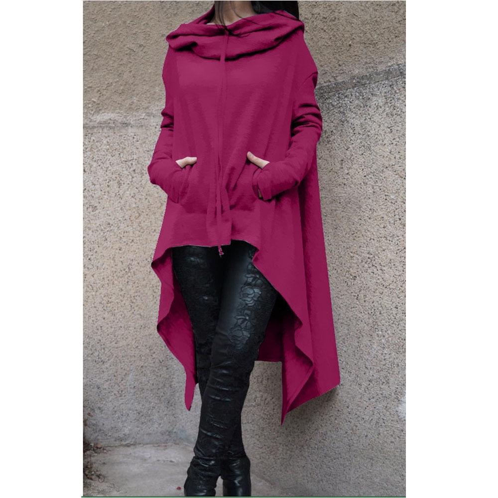 Women's Solid Color Long Hooded Sweatshirt - 10 Colors, 8 Sizes Available.