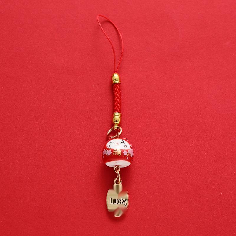 Japanese Lucky Cat Ceramic Keychain – Beckoning Fortune and Joy Ornament