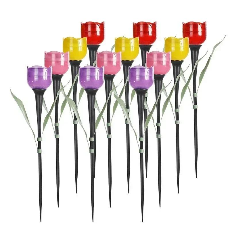 Garden Decoration Supplies Tulip Flower Shape LED Solar Powered Waterproof Tube Lawn Lights Standing Decor for Yard Outdoor