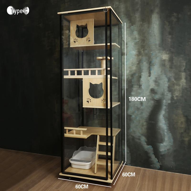 Transparent Three-Layer Luxury Indoor Cat Villa with Spacious Wood Design
