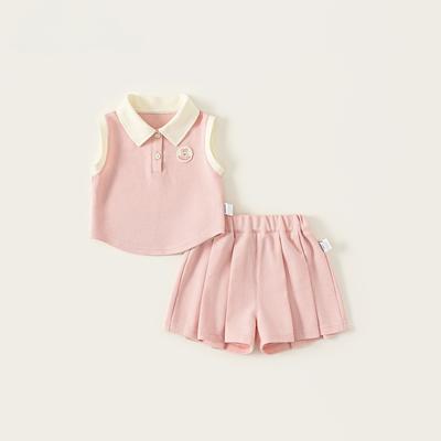 Children's Clothing Girl Set, Children's Lapel Sleeveless Top, Pleated Skirt Pants, Women's Treasure Two-piece Set, Summer Outfit