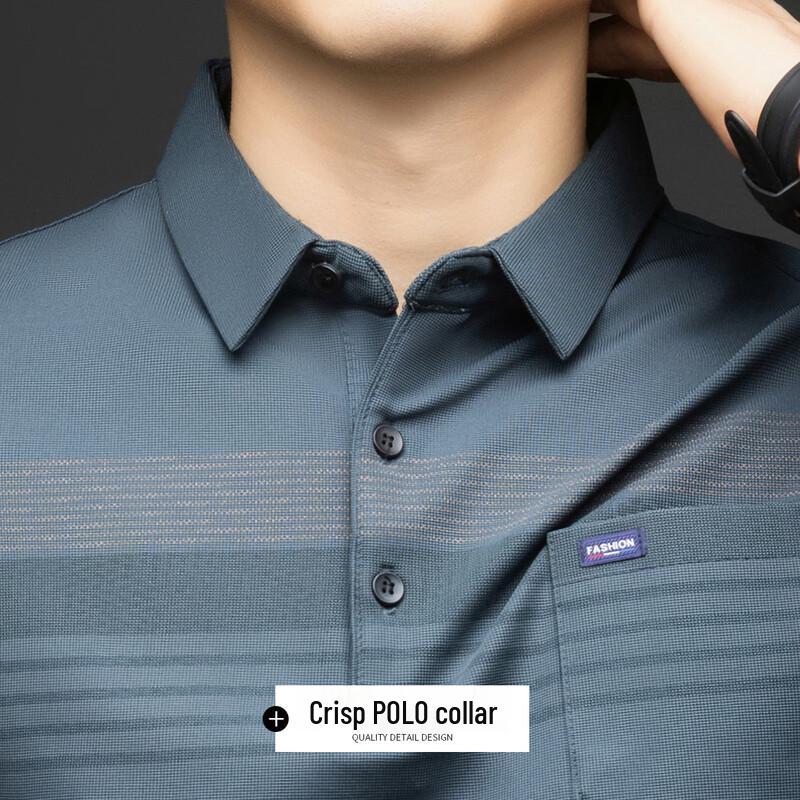 Caesar Men's Striped Long Sleeve Polo T-Shirt