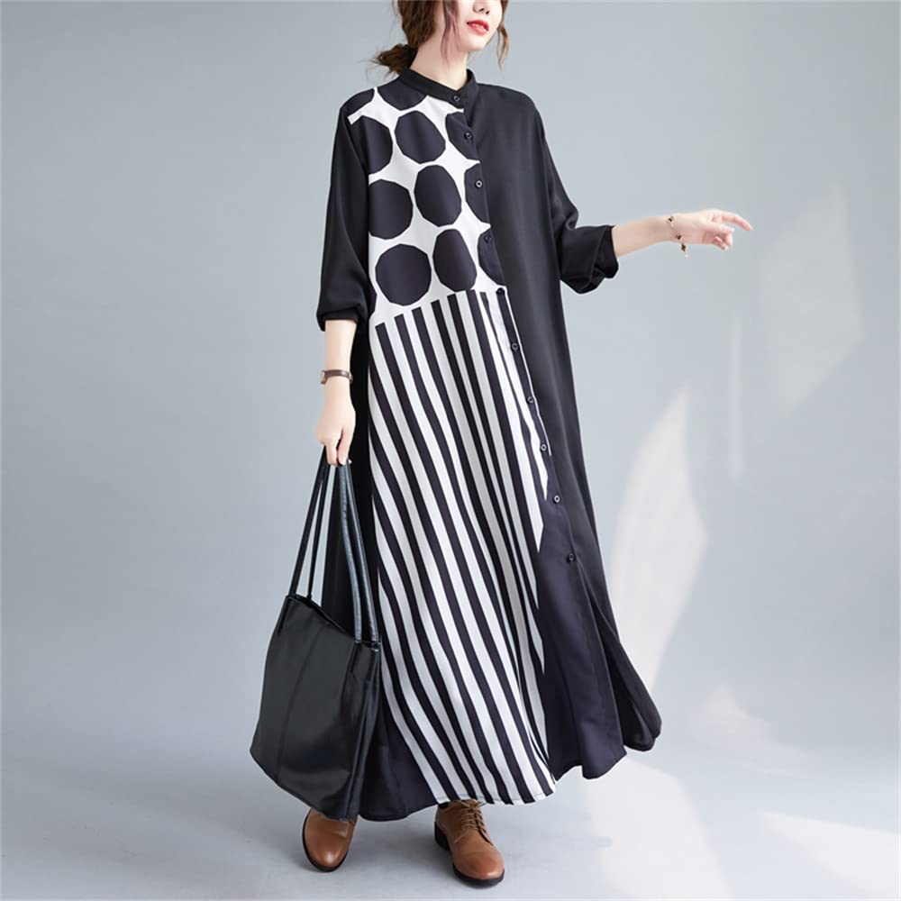 FEISEDY Classic Loose Fit Dress with Color Long Plus A8015 Women's Print, Sleeves, Sizes,