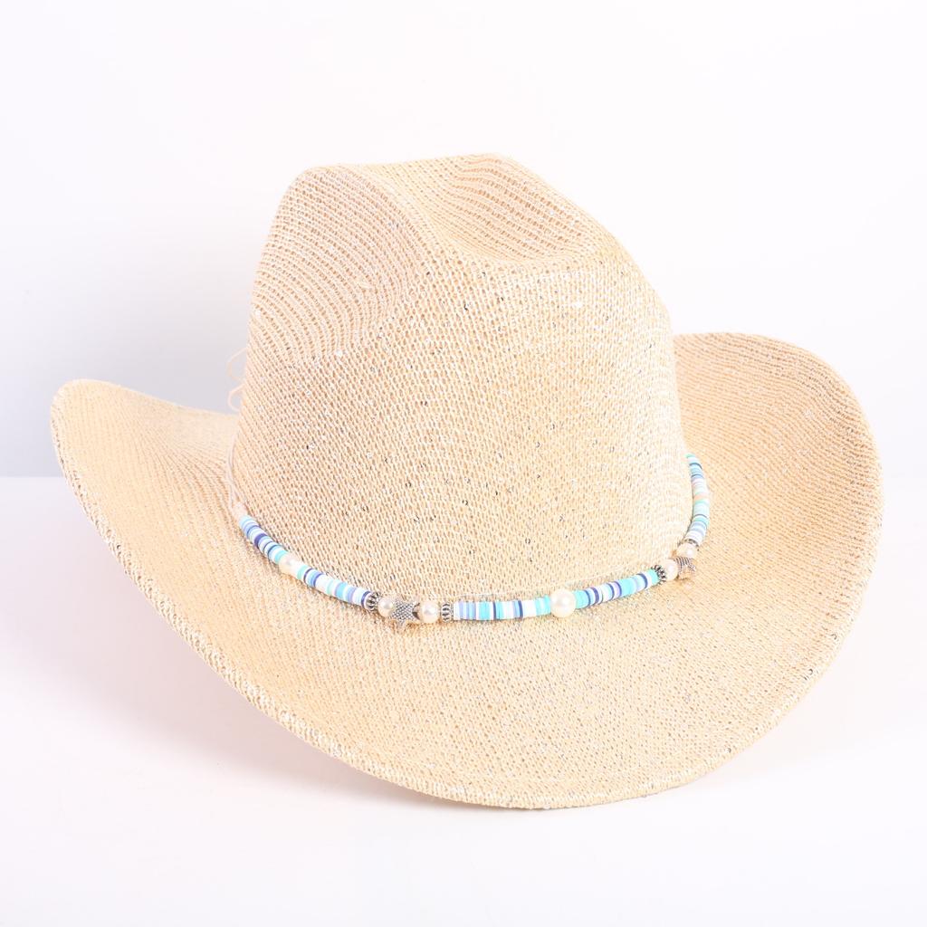 Popular European and American classic western denim straw hat, men's and women's fashion outdoor sunscreen sequined straw hat