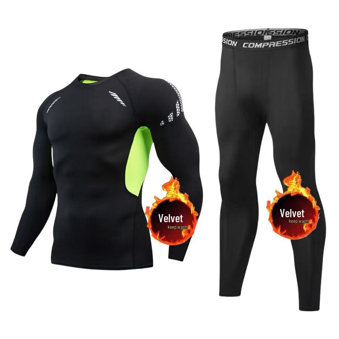 Мужской бесшовный компрессионный спортивный костюм с флисовой подкладкой L